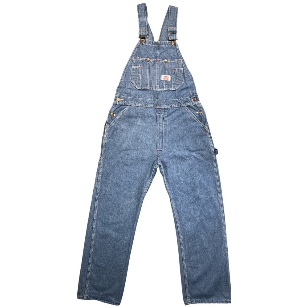 Vintage Round House Denim Bib Overalls USA Made 34x30 Carpenter Workwear